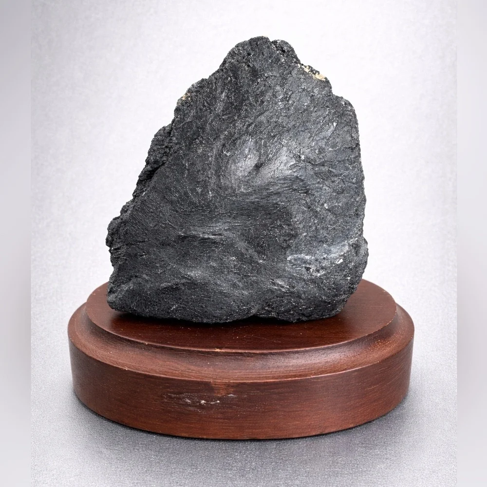 Black tourmaline on wooden stand base
